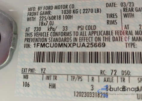 2023 Ford Escape St-Line z USA, uszkodzony, nr VIN 1FMCU0MNXPUA25669